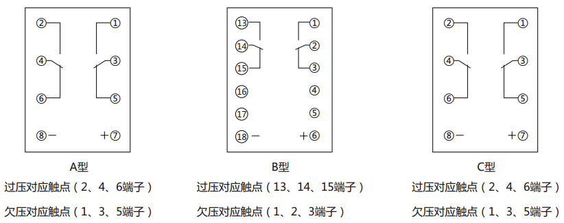 JCDY-2A/220V直流電壓繼電器內部接線及外引接線圖(背視圖)