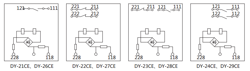 DY-24CE/C電壓繼電器內部接線及外引接線圖